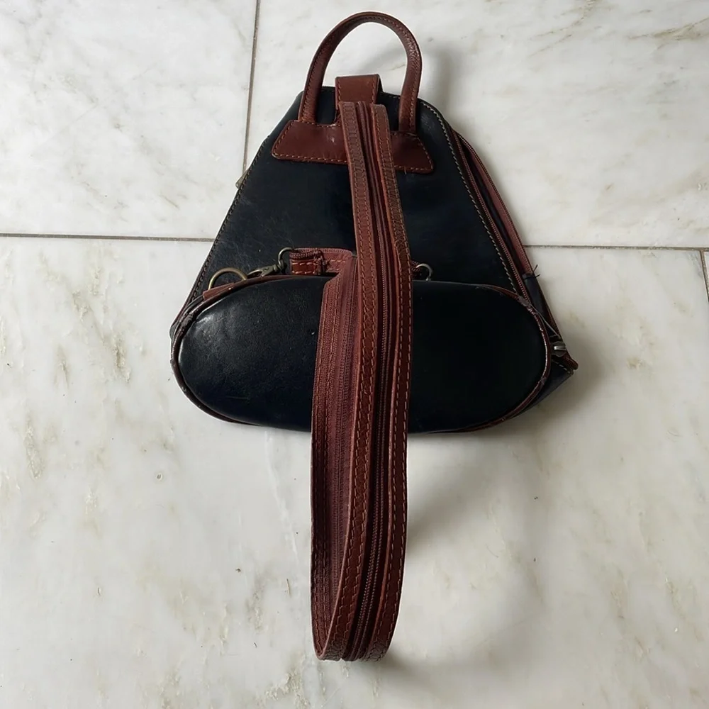 Silvia convertible black leather mini backpack or sling bag w/two outer pockets - Picture 6 of 8